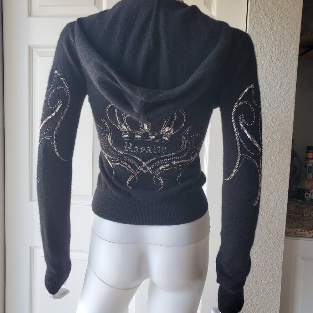 Raw 7 Black 100% Cashmere Bling Full Zip Hoodie - Picture 4 of 15